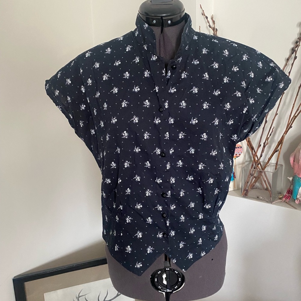 VTG Retro Simorra blouse button up w/pleats, small